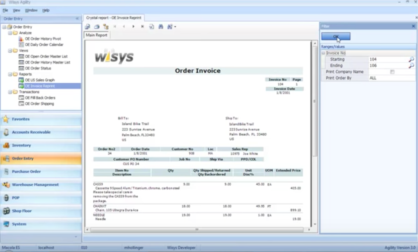 How to Move a Macola Crystal Report to Print in WiSys Agility