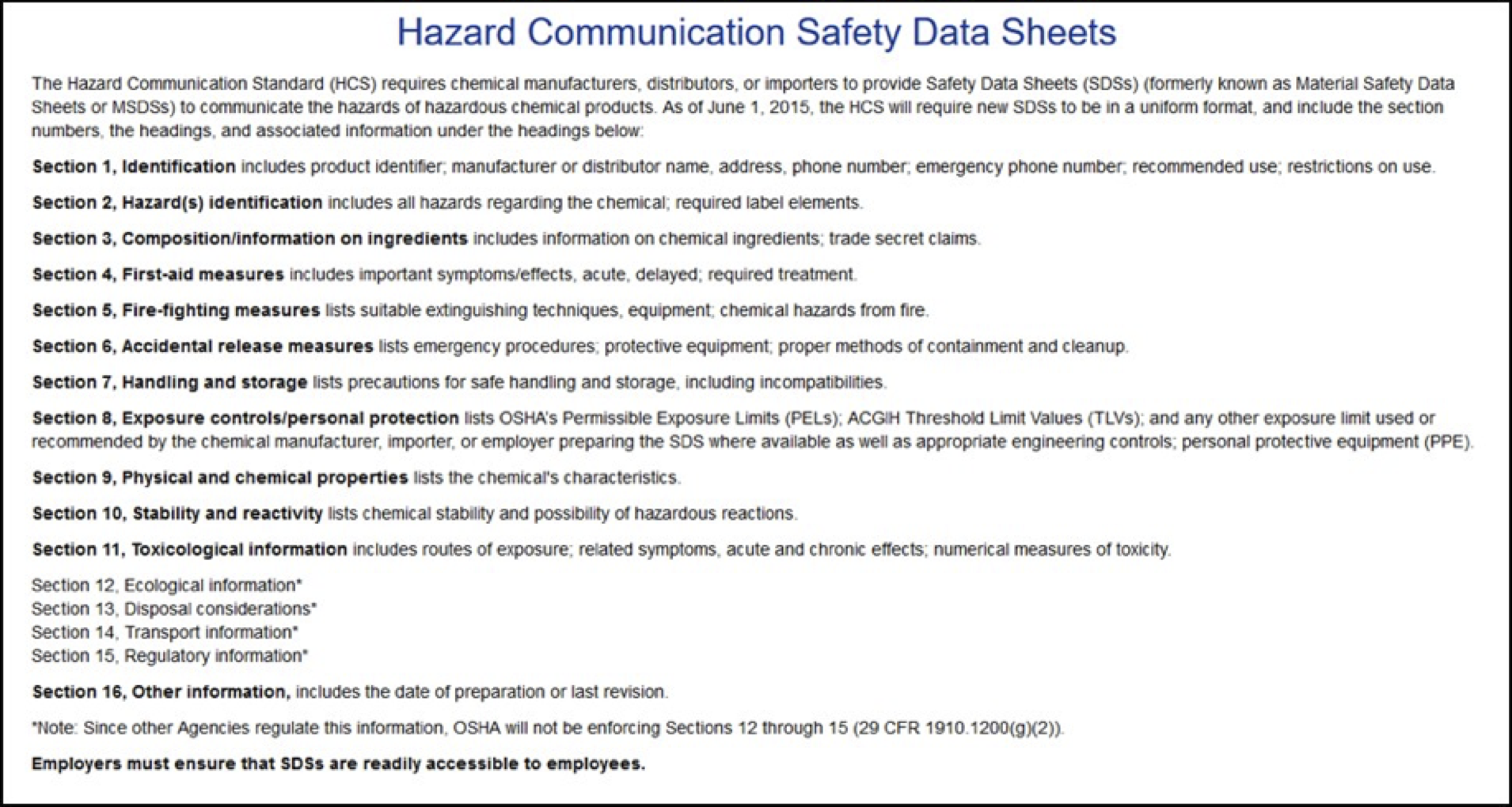 Safety Data Sheets (SDS) and Environmental, Health, And Safety