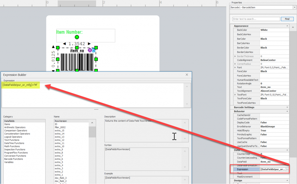 agility label designer conditional formatting